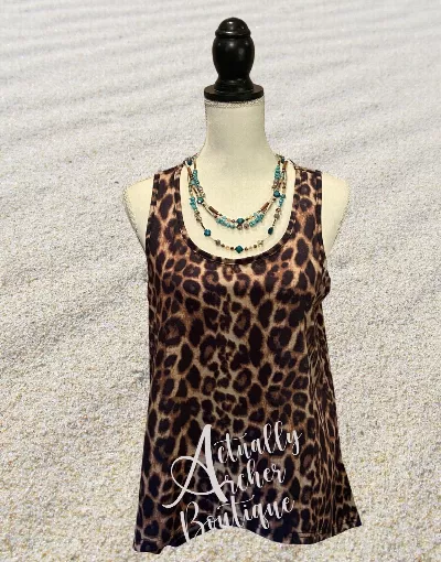 Leopard Sleeveless Hi Low Hem Tank Top